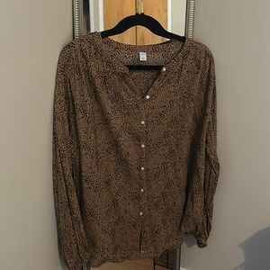 print long sleeve button down blouse